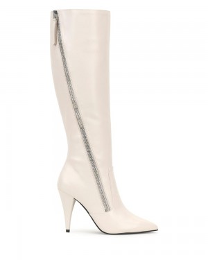 Vince Camuto Alessa Siroke Topanky-Calf Čižmy Nad Kolená Damske Krém Biele | JIFQ-51836