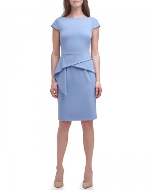 Vince Camuto Architectural-Peplum Sheath Saty Damske Modre | UDYC-16754