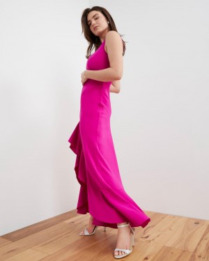 Vince Camuto Asymmetrical Ruffle-Hem Gown Maxi Šaty Damske Fuchsie Ruzove | QVLN-02543