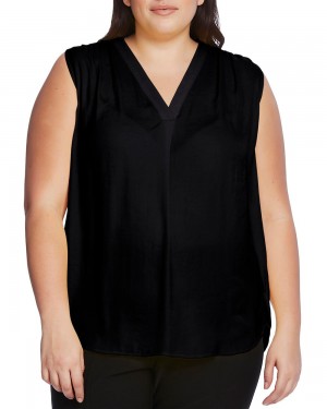 Vince Camuto Bez Rukavov V-Neck (Plus Size) Topy Damske Čierne | XPIO-27539