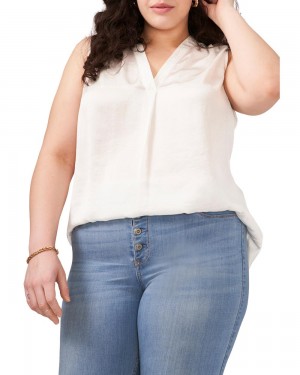 Vince Camuto Bez Rukavov V-Neck (Plus Size) Topy Damske Biele | EDRB-95146