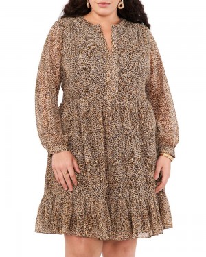 Vince Camuto Cheetah-Print Chiffon (Plus Size) Maxi Šaty Damske Hnede | AUMG-90638