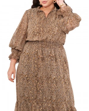 Vince Camuto Cheetah-Print Chiffon (Plus Size) Maxi Šaty Damske Hnede | VBYF-89475
