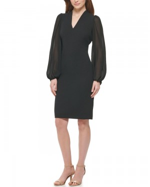 Vince Camuto Chiffon-Sleeve Sheath Mini Šaty Damske Čierne | JQVT-63450