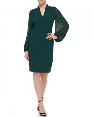 Vince Camuto Chiffon-Sleeve Sheath Mini Šaty Damske Zelene | ZAXV-40268