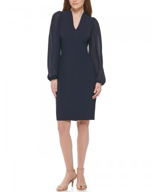 Vince Camuto Chiffon-Sleeve Sheath Mini Šaty Damske Námornícka Modrá | WPIA-02189