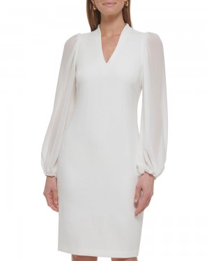 Vince Camuto Chiffon-Sleeve Sheath Mini Šaty Damske Biele | DZVU-19352