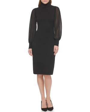 Vince Camuto Chiffon-Sleeve Turtleneck Mini Šaty Damske Čierne | KHGU-31620
