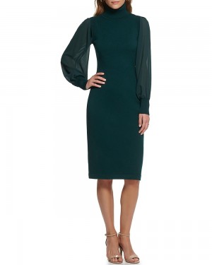 Vince Camuto Chiffon-Sleeve Turtleneck Mini Šaty Damske Zelene | IGEM-63485