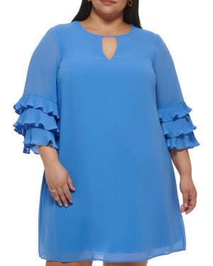 Vince Camuto Chiffon Layered-Sleeve (Plus Size) Maxi Šaty Damske Modre | PCVT-07586