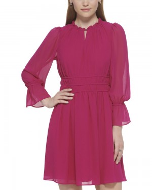 Vince Camuto Chiffon Shirred-Pásom Mini Šaty Damske Bordove | OSGK-50931