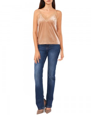 Vince Camuto Cipkovane-Trimmed Velvet Camisole (Plus Size) Topy Damske Hnede | HXNS-41675