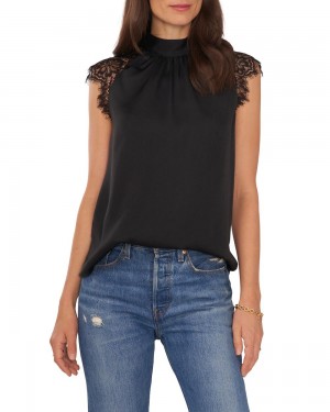 Vince Camuto Cipkovane Cap-Sleeve Bluzka Damske Čierne | LHOZ-65391