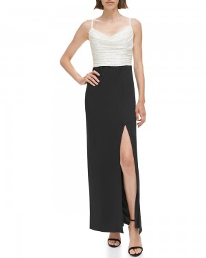 Vince Camuto Contrast-Color Cowl-Neck Gown Maxi Šaty Damske Čierne Biele | YZVA-48163