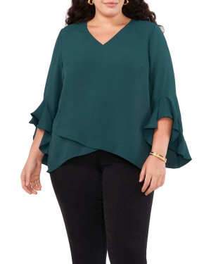 Vince Camuto Crepe-De-Chine Flutter Sleeve Tunic (Plus Size) Topy Damske Zelene | ISAM-14287