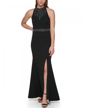 Vince Camuto Embellished Halter-Neck Gown Maxi Šaty Damske Čierne | KCZW-14268