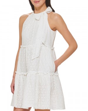 Vince Camuto Eyelet Tiered Bow-Detail Saty Damske Biele | ENPO-18369