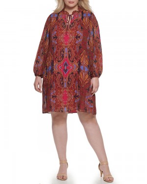 Vince Camuto Floral-And-Paisley-Print Plisované Chiffon (Plus Size) Maxi Šaty Damske Ruzove | RWBO-82514