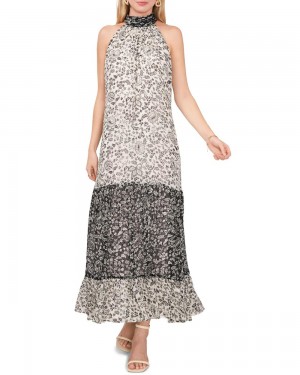 Vince Camuto Floral-Print Colorblock Maxi Šaty Damske Biele | FEOK-16937