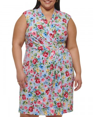 Vince Camuto Floral-Print Faux-Wrap (Plus Size) Maxi Šaty Damske Modre | GPOT-79521