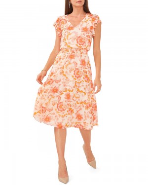 Vince Camuto Floral-Print Midi Šaty Damske Oranžové | AWSL-68702