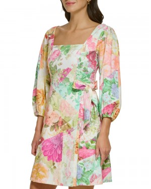 Vince Camuto Floral-Print Mini Mini Šaty Damske Biele | CXJG-97456