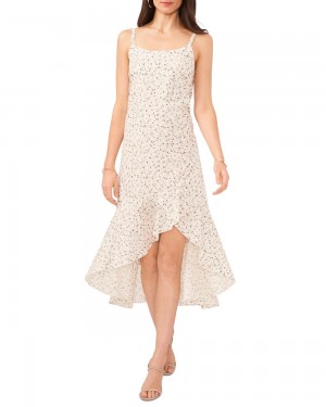 Vince Camuto Floral-Print Ruffled High-Low Saty Damske Biele | SLPH-02587