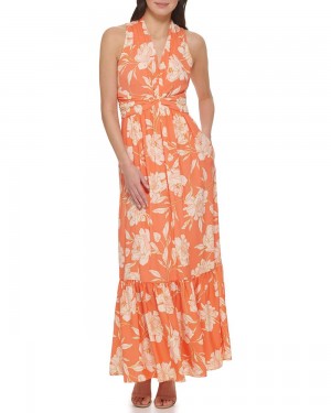 Vince Camuto Floral-Print Twist-Front Maxi Šaty Damske Oranžové | FATZ-50481