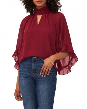Vince Camuto Flutter-Sleeve Keyhole Bluzka Damske Bordove | LDPE-53209