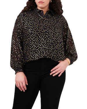 Vince Camuto Foil-Dot Button-Down Tunic (Plus Size) Topy Damske Čierne | SZNI-60291