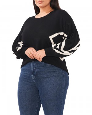 Vince Camuto Intarsia-Stripe Drop-Shoulder (Plus Size) Topy Damske Čierne | IXZG-96138