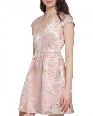 Vince Camuto Jacquard Cap-Sleeve Saty Damske Viacfarebný | TJBG-07381