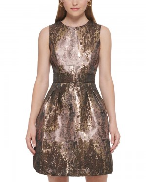 Vince Camuto Jacquard Fit-And-Flare Mini Šaty Damske Hnede | WHCF-10364