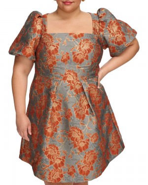 Vince Camuto Jacquard Square-Neck Fit-And-Flare (Plus Size) Maxi Šaty Damske Siva | RWZB-39450