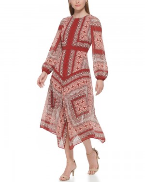 Vince Camuto Medallion-Print Maxi Šaty Damske Červené | VOFW-72913