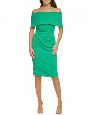 Vince Camuto Off-The-Shoulder Sheath Mini Šaty Damske Tmavo Zelene | FOGZ-75268
