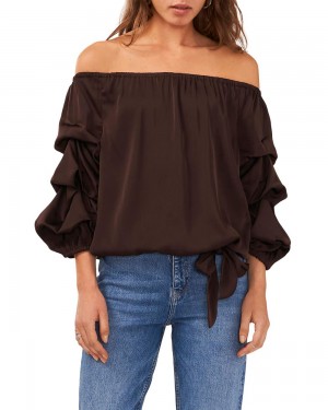 Vince Camuto Off-The-Shoulder Tiered-Sleeve Topy Damske Hnede Čokoláda | YEJT-48539