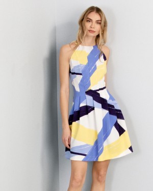 Vince Camuto Painterly-Print Fit & Flare Mini Šaty Damske Modre | HLYF-93780