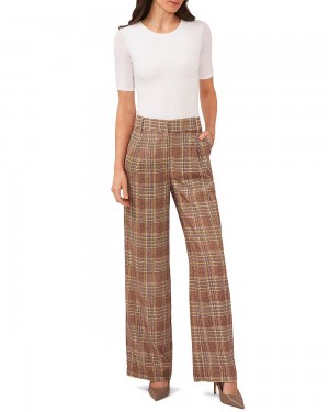 Vince Camuto Plaid Plisované Siroke Topanky-Leg Nohavice Damske Hnede | HBWL-48179