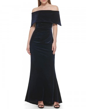 Vince Camuto Plisované Off-The-Shoulder Gown Maxi Šaty Damske Námornícka Modrá | YJIS-35928