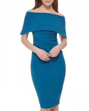 Vince Camuto Plisované Off-The-Shoulder (Petite) Midi Šaty Damske Modre | EISN-98563