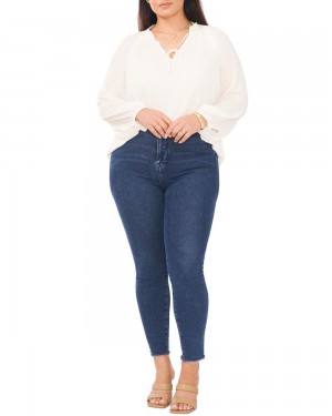 Vince Camuto Plisované Split-Neck (Plus Size) Bluzka Damske Biele | TDZU-47236