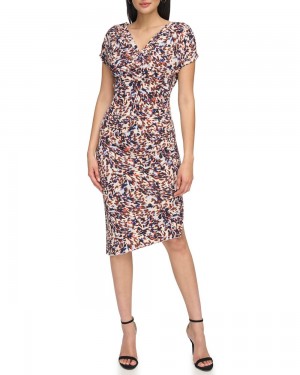 Vince Camuto Printed Asymmetrical Hem Saty Damske Modre | RNAG-16254