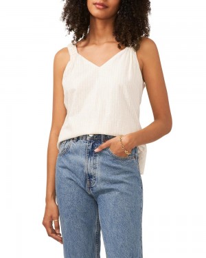 Vince Camuto Pruhované Ruched-Remienkove Topy Damske Biele | OTKY-29783