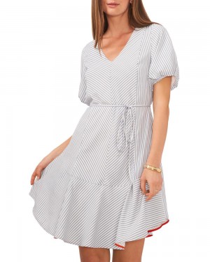 Vince Camuto Pruhované Tie-Detail V-Neck Saty Damske Biele | JNVF-85209