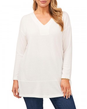 Vince Camuto Rebrovaný V-Neck (Plus Size) Topy Damske Biele | EMFP-93625