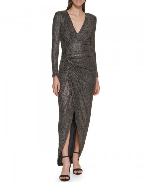 Vince Camuto Ruched Metallic V-Neck Gown Maxi Šaty Damske Zlate | QXSW-76813