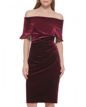 Vince Camuto Ruched Off-The-Shoulder Saty Damske Bordove | QDZG-73209