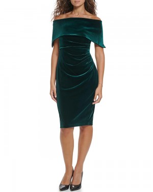 Vince Camuto Ruched Off-The-Shoulder Saty Damske Zelene | ATQU-16924