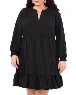Vince Camuto Ruched Split-Neck (Plus Size) Maxi Šaty Damske Čierne | XLOK-82941